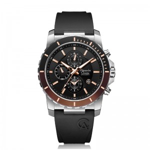 Alexandre Christie AC 6141 Silver Black Brown Rubber Chronograph MCRSSBARG